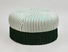 Green Striped Fabric-Upholstered Ottoman