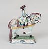 Delft Figure of a Rider on Horseback and Two Staffordshire Porcelain Spill Vases