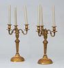 Pair of Louis XVI Style Brass Three-Light Candelabra, Mounted as Lamps
