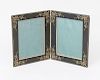 Art Nouveau Gilt-Tooled Leather Bi-Fold Picture Frame and a Brass Picture Frame