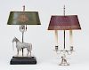 Silver Bouillotte Lamp and a Silver Horse-Form Lamp