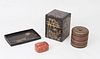 Asian Lacquer Stacking Box, a Thai Lacquer Cylindrical Stacking Box, an Indian Papier Mache Box, and a Lacquer Tray
