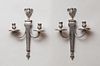 Pair of Louis XIV Style Polished Steel Two-Light Sconces