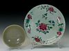 Chinese famille rose porcelain plate and celadon dish