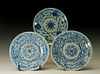 Three Chinese blue and white porcelain dishes, 19th Century, marked.