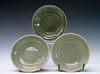 Three Chinese celadon porcelain dishes.