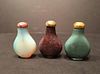 ANTIQUE Three Chinese Hardstone and Opal snuff bottles,  Late 19th century,  2 1/2" high