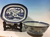 ANTIQUE Chinese Blue and White Punch Bowl and Platter, early 19th Century. Bowl 14 1/2", platter 17 1/4" wide