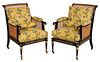 Pair of Regency Ebonized and Parcel Gilt Caned Armchairs