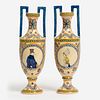 Vintage Pair of French Majolica Handled Vases