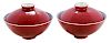 Pair of Ruby Enameled Porcelain Tea Bowls With Covers