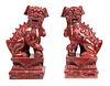Pair Monumental Red Glazed Fu Dogs