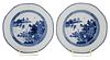 Pair Blue and White Porcelain Lattice-Bordered Shallow Dishes