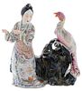 Famille Rose Porcelain Figure of a Seated Maiden and a Peacock