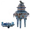 Blue and White Enameled Covered Censer with Stand