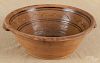Large Pennsylvania redware mixing bowl, dated 1846, 6 1/2'' h., 18'' w.