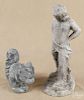Lead garden figure of a boy, 18'' h., together with a composition squirrel, 8 1/4'' h.