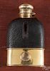 14K gold and leather pocket flask, 3 5/8'' h.