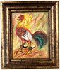 Framed Mixed Media on Paper, Titled Rooster, signed Hector MOLNE, Cuban artist 