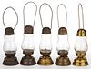 BRASS AND SHEET-IRON SKATER'S LANTERNS, LOT OF FIVE