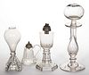 ASSORTED FREE-BLOWN AND PRESSED WHALE-OIL LAMPS, LOT OF FOUR