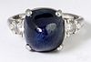 14k white gold natural blue sapphire, diamond ring