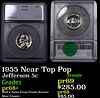 Proof 1955 Jefferson Nickel Near Top Pop! 5c Graded pr68+ BY SEGS