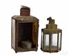 Two painted tin lanterns 19th c., the larger example inscribed Oysters on the side windows, 20'' h.