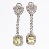 7.25 Carat TW Diamond and 18 Karat White and Yellow Gold Pendant Earrings Set