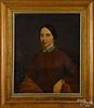 Oil on canvas portrait of a woman, mid 19th c., 30 1/2'' x 25''.