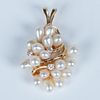 Fancy Vintage 14K Gold, Diamond and Pearl Cluster Pendant