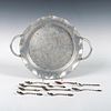 11pc Wrought Aluminum Tray and Assorted Souvenir Spoons
