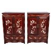 Pair of Chinese Bone Inlay Wood Cabinets, Birds and Flora