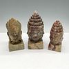 3pc Soapstone Sculpture Bust, Four Faces of Buddha + Brahma