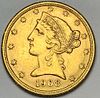 1908 Gold $5 Liberty Head AU55