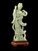 Large Chinese Jade Carved Guanyin Figure, Qing D.