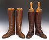 (2 PR) ENGLISH BROWN LEATHER RIDING BOOTS WITH TREES