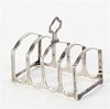 An English Silver Diminutive Toast Rack, Adie Bros. Ltd., Birmingham, 1949, with arched brackets and loop finial