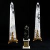 Pair of Ormolu-Mounted Rock-Crystal Obelisks and a Small Marble Obelisk 