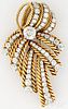 18K yellow and white gold pin/brooch with diamonds