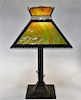 American Art Nouveau Slag Glass Patinated Lamp