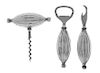 A Spanish Silver Three-Piece Bar Set, Mid 20th Century, comprising a corkscrew, bottle opener, and can opener, each with bulbous