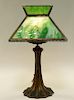 American Art Nouveau Slag Glass Polychrome Lamp