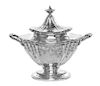 An American Silver Sugar Bowl, Gorham Mfg. Co., Providence, RI, 1907, of two-handled lobed panel form, chased with ribbon tied s