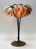 Slag Glass 3 Light Water Lily Bronze Table Lamp