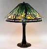 American Leaded Glass Daffodil Handel Bronze Lamp