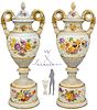  Pair of 19th Century Hand Painted German Porcelain Dresden Vases/urns