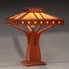 Peterson Art Furniture Co – Faribault, MN Cutout Oak & Slag Glass Lamp c1910