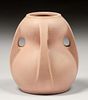 Teco Pottery #287 Matte Pink Bulbous Four-Handled Vase c1910