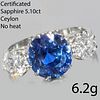 IMPORTANT CERTIFIFCATED CEYLON SAPPHIRE AND DIAMOND 3-STONE RING